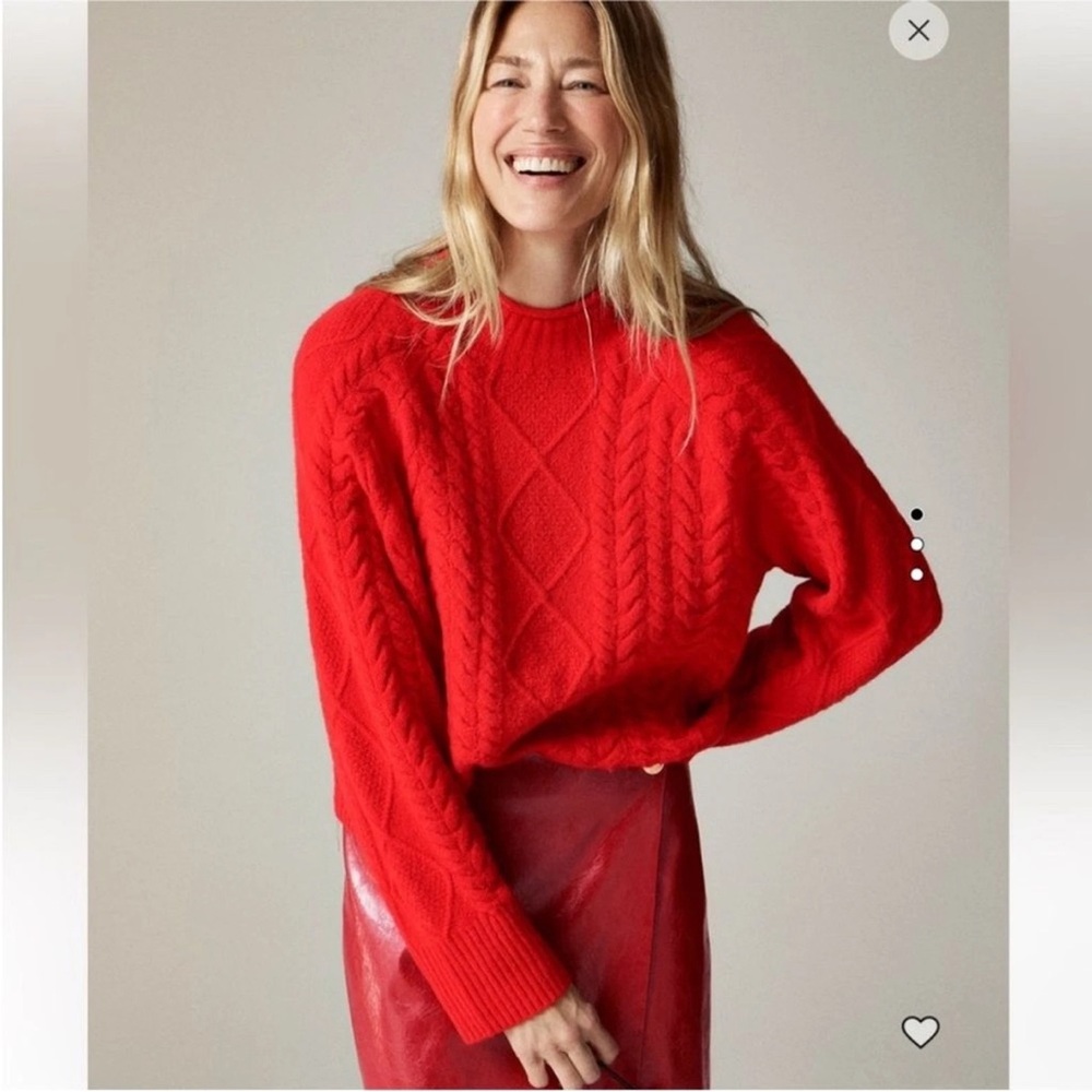 J. Crew Red Cable Knit Crewneck Sweater